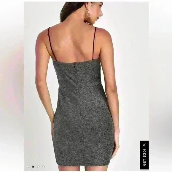 Lulus Take Me Anywhere Silver Sparkly Asymmetrical Bodycon Mini Dress Small - Picture 3 of 10